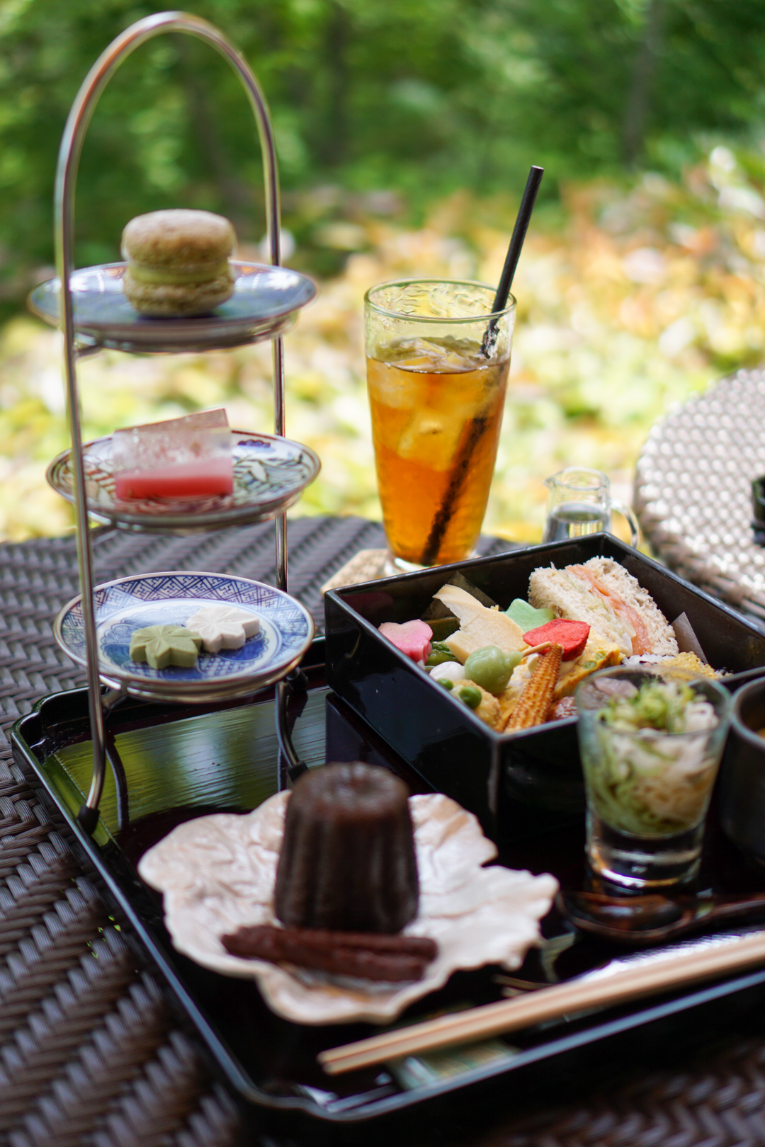 The Japanese afternoon tea consists of 15 small dishes including traditional snacks and pastry.