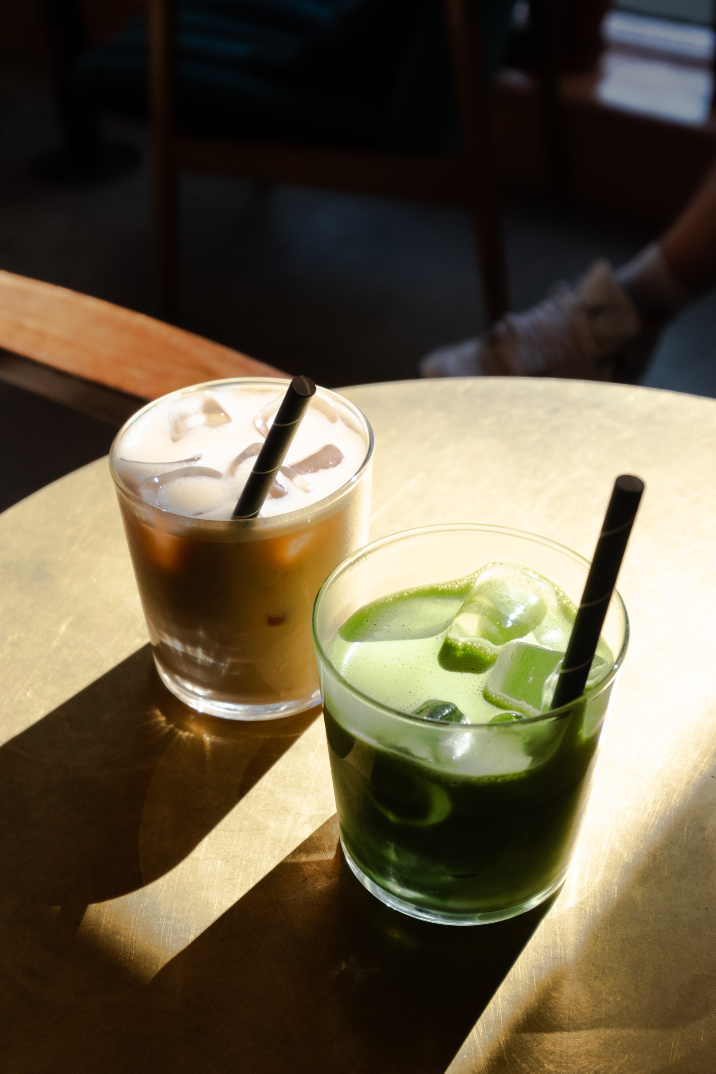 Matcha latte and iced latte