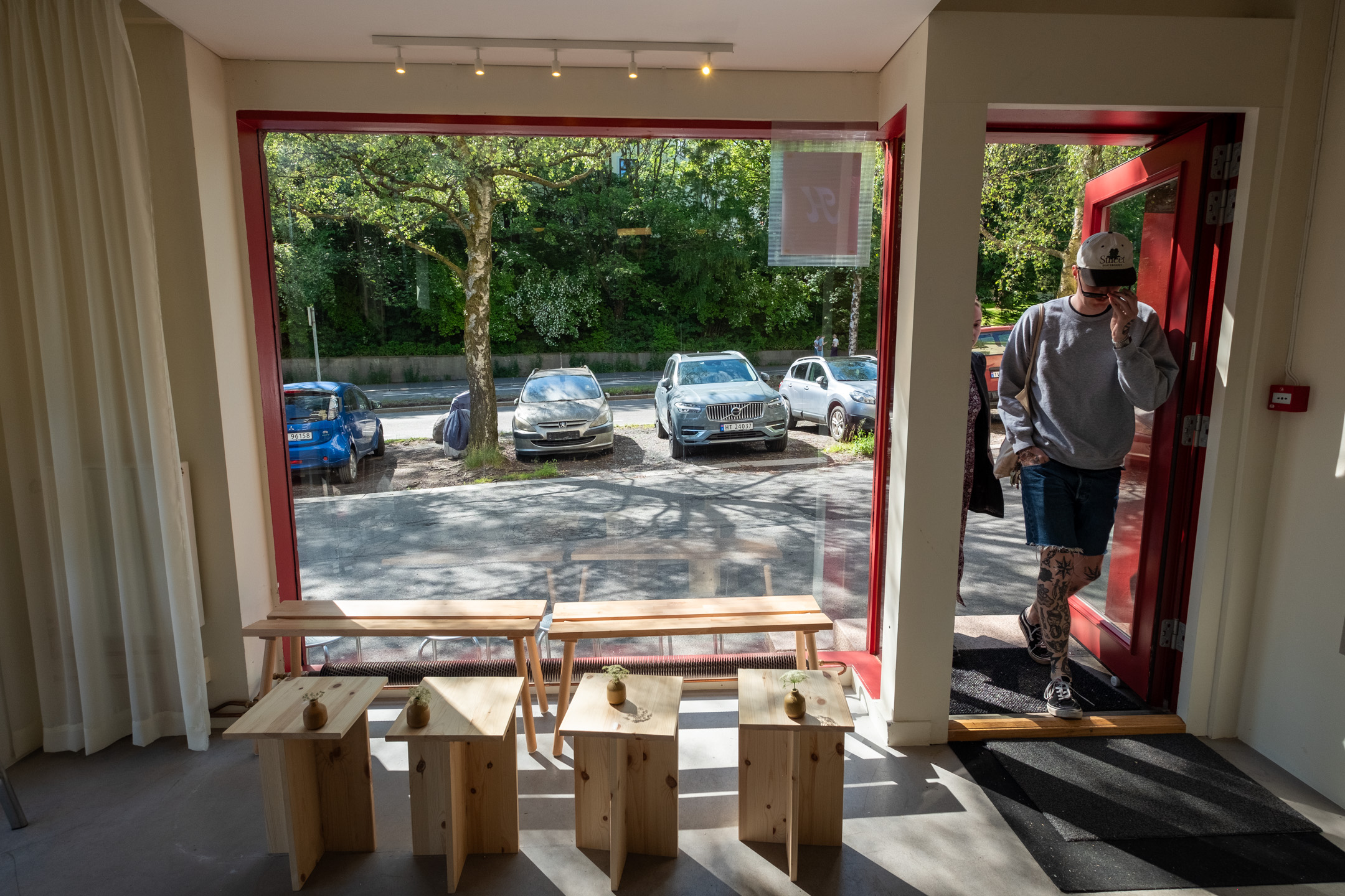 Large windows bring lots of sunlight to the small space