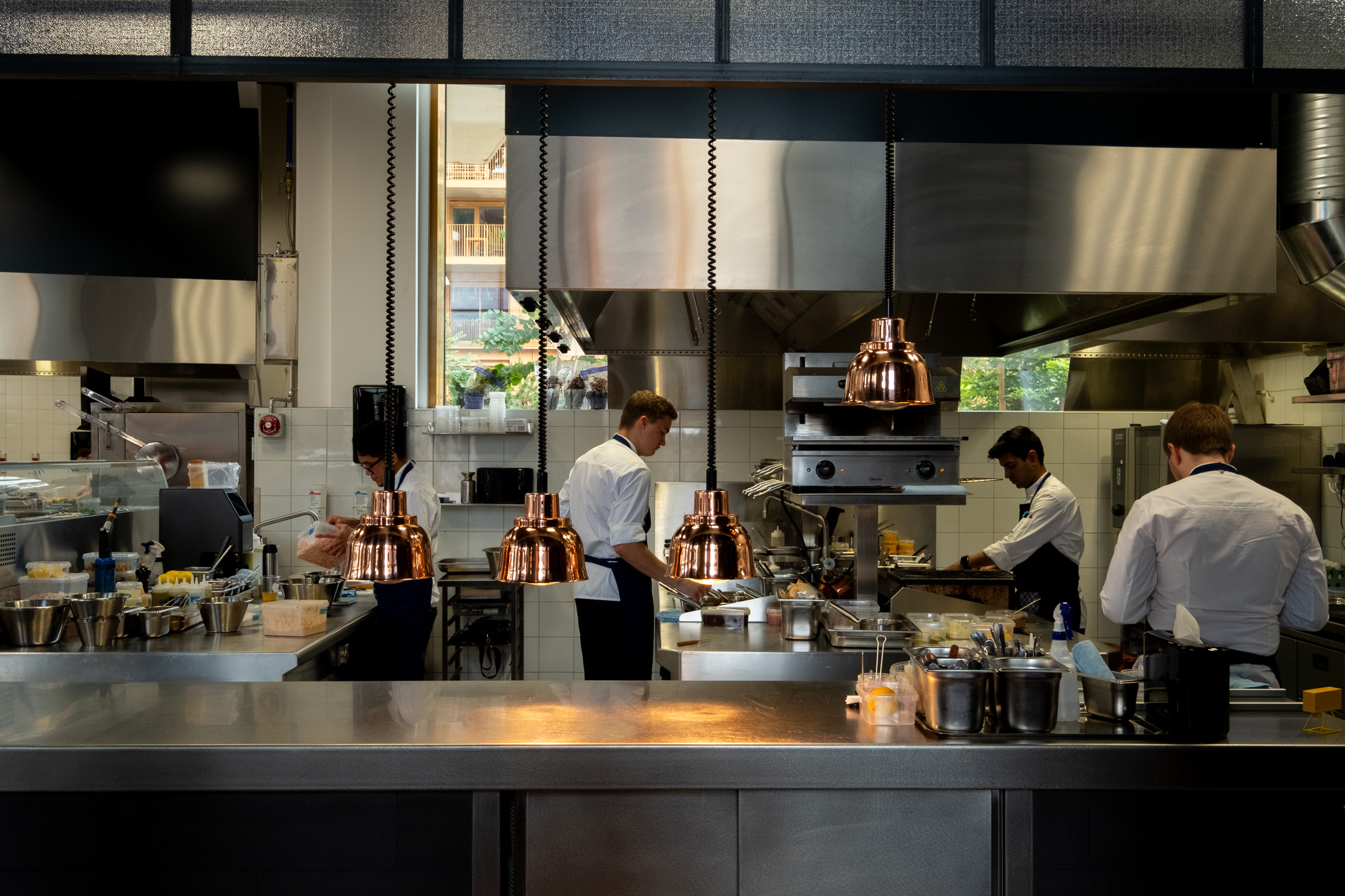 Cooks are busy serving the brasserie